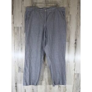 Talbots Woman Striped Linen Cotton Blend Pants Size 16W (40x29) Navy White